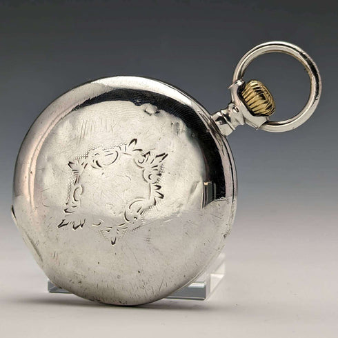 1900 年左右古董歐米茄懷錶銀色側邊獵人錶殼做工很好