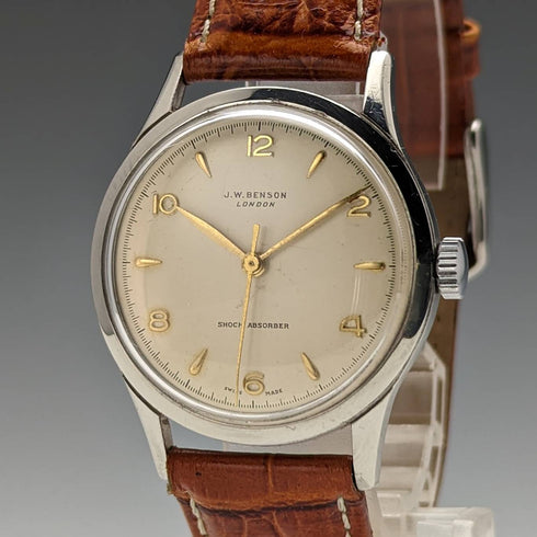 英国ヴィンテージ ベンソン 機械式腕時計 CYMAムーブ メタルケース 動作良好