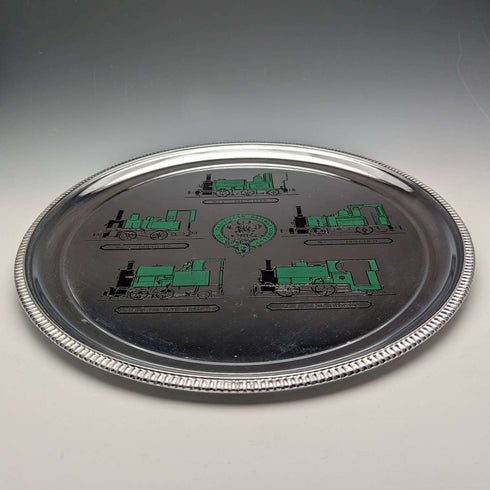 British Vintage Chrome Plate Tray Locomotive Design Diameter 30cm