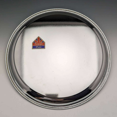 British Vintage Chrome Plate Tray Locomotive Design Diameter 30cm