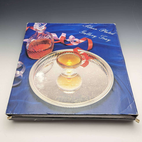 British Vintage Silver Plate Gallery Tray Diameter 28cm Paper Boxed