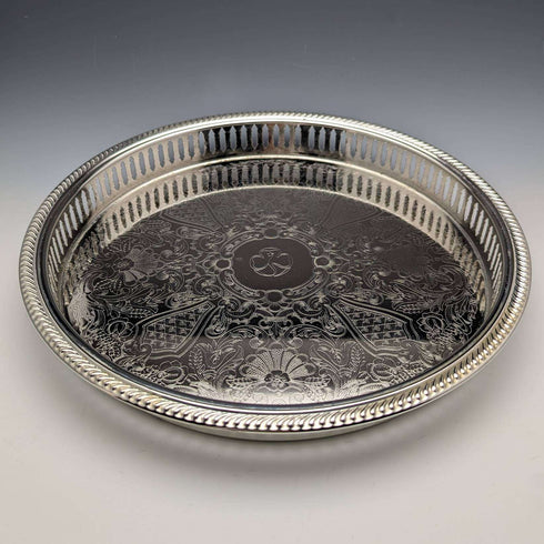 British Vintage Silver Plate Gallery Tray Diameter 28cm Paper Boxed