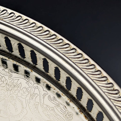British Vintage Silver Plate Gallery Tray Diameter 28cm Paper Boxed