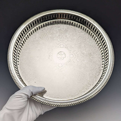 British Vintage Silver Plate Gallery Tray Diameter 28cm Paper Boxed