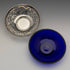 British vintage silver plate dish with blue glass liner