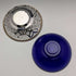 British vintage silver plate dish with blue glass liner