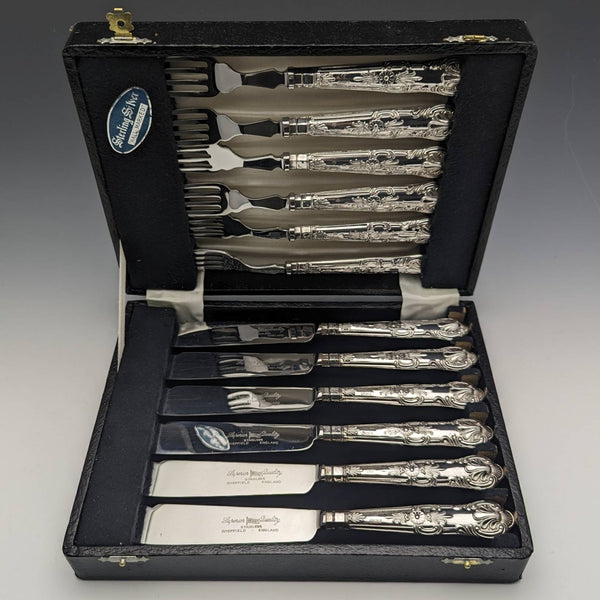 1975 年英國復古純銀手柄餐桌餐具 6 對套裝,盒裝