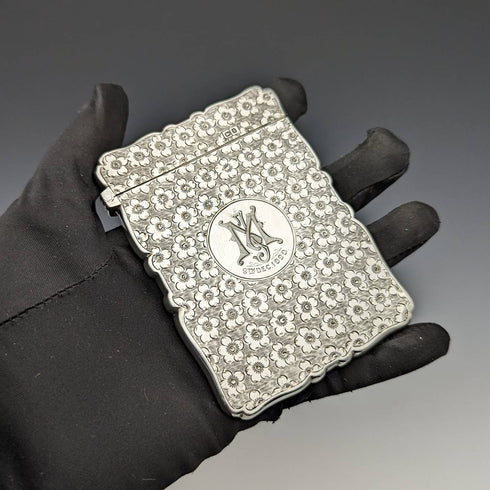 1897 British antique sterling silver card case 58g Frederick Marson