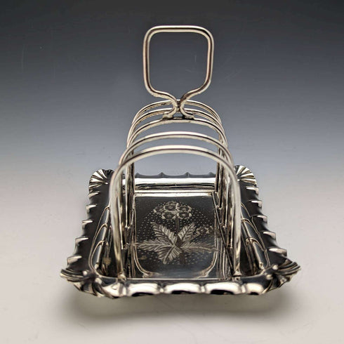 British antique silver plate flower sculpture toast rack