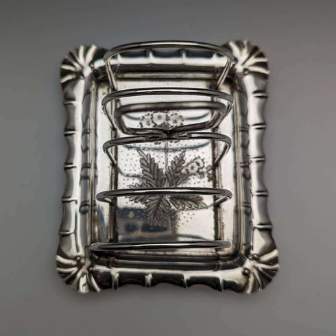 British antique silver plate flower sculpture toast rack