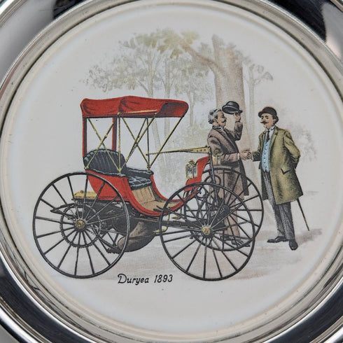 Set of 8 British Vintage Silver Plated Classic Car Printed Coasters