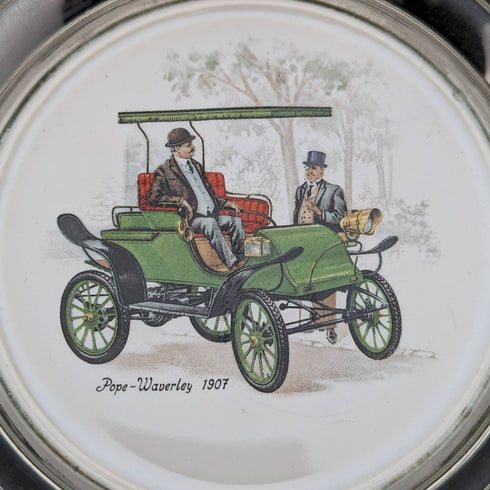 Set of 8 British Vintage Silver Plated Classic Car Printed Coasters