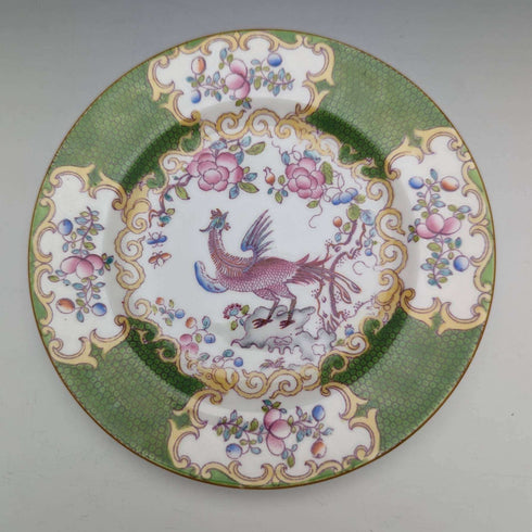 First half of the 20th century British Minton Teacup Trio Cockatrice Green with translation