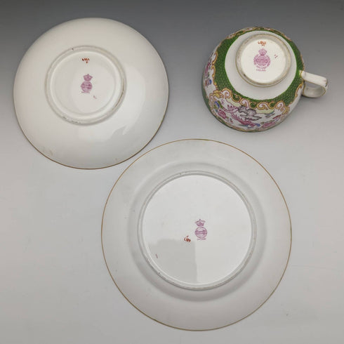 20世紀前半 英国ミントン ティーカップトリオ コカトリス グリーン 訳あり