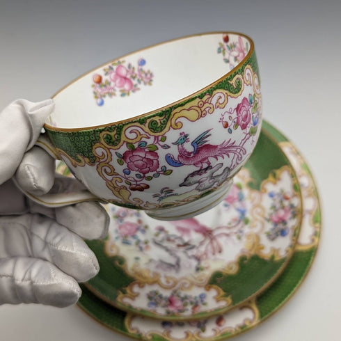 20世紀前半 英国ミントン ティーカップトリオ コカトリス グリーン 訳あり