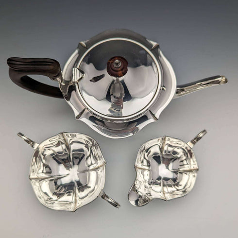 Juego de 3 piezas de tetera de soltero de plata esterlina (plata 925) antigua inglesa de 1917, 606 g en total, Henry Matthews