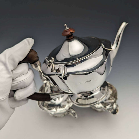 Juego de 3 piezas de tetera de soltero de plata esterlina (plata 925) antigua inglesa de 1917, 606 g en total, Henry Matthews