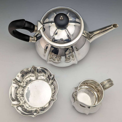 1906 British Antique Pure Silver (925 Silver) Teapot 3 Piece Set Total 783g Edward Barnard