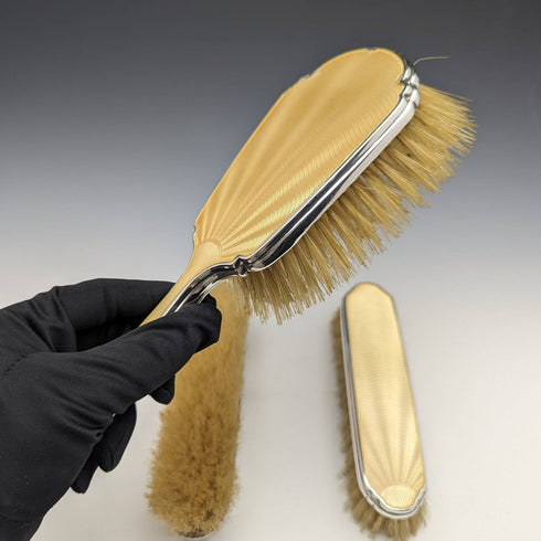 1939年 英国ヴィンテージ 純銀製ハンドル ブラシ3点セット エナメル装飾