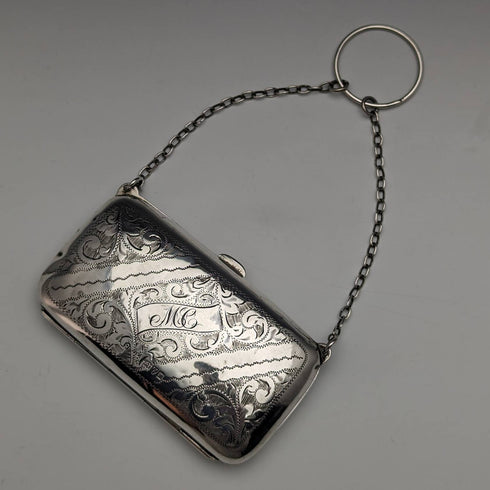 1919 年英國古董零錢包配純銀鍊條