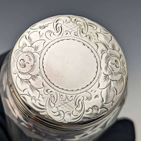 1863 British Antique Sterling Silver Lid Glass Vessel Set of 3 Pittway Brothers