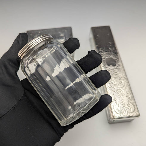 1863年 英国アンティーク 純銀蓋 ガラス容器 3個セット Pittway Brothers