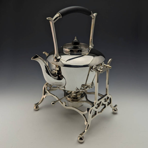 大約 1915 年英國古董銀盤水壺和燃燒器支架套裝 Martin and Hall