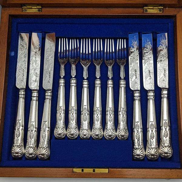1856 年英國古董純銀餐具 6 對套裝盒裝哈里森兄弟