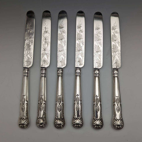 1856 British antique sterling silver cutlery 6 pair set boxed Harrison Brothers