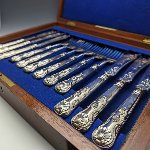 1870年 英国アンティーク 純銀製 フィッシュカトラリー 6ペアセット 箱入り William Marshall