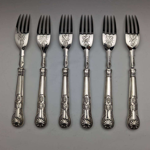 1870 British Antique Sterling Silver Fish Cutlery 6 Pair Set Boxed William Marshall