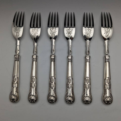 1870年 英国アンティーク 純銀製 フィッシュカトラリー 6ペアセット 箱入り William Marshall