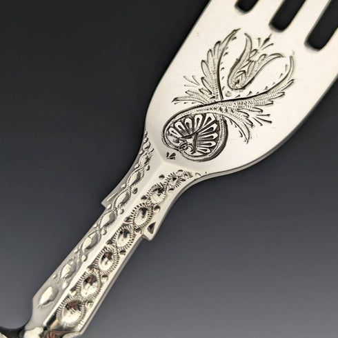 1870 British Antique Sterling Silver Fish Cutlery 6 Pair Set Boxed William Marshall