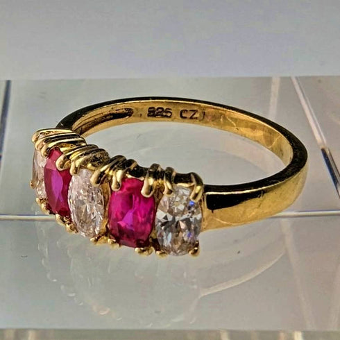 Vintage Jewelry Two-tone Stone Gold-tone Sterling Silver Ring (Size 12)