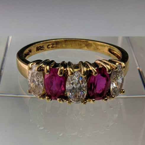 Vintage Jewelry Two-tone Stone Gold-tone Sterling Silver Ring (Size 12)