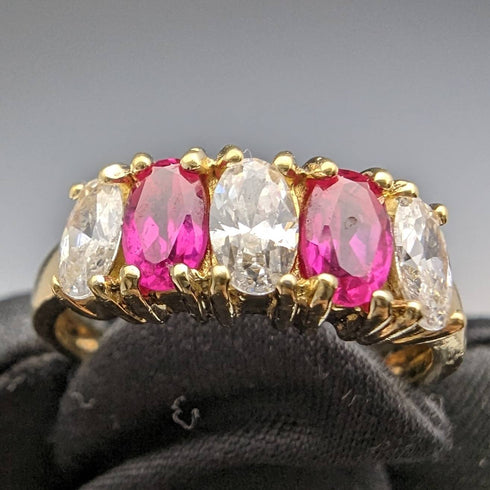 Vintage Jewelry Two-tone Stone Gold-tone Sterling Silver Ring (Size 12)