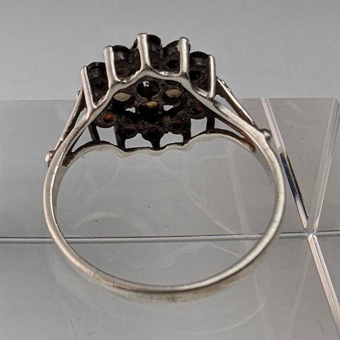 英國復古珠寶石榴石和珍珠純銀戒指