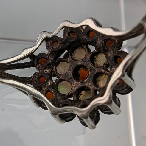 英國復古珠寶石榴石和珍珠純銀戒指