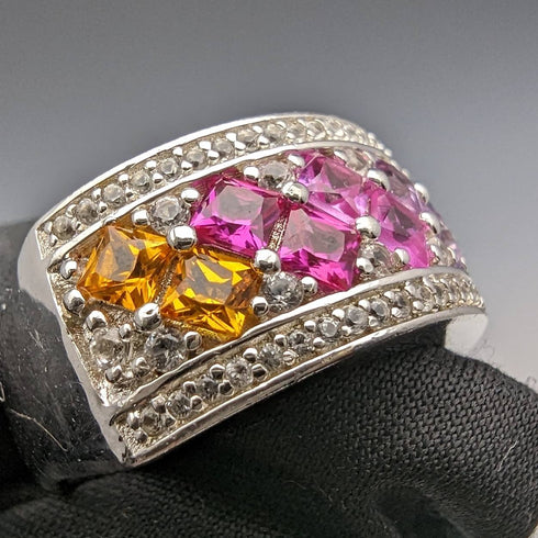 Vintage Jewelry Multicolor Sterling Silver Ring (Size 13)