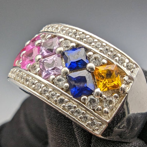 Vintage Jewelry Multicolor Sterling Silver Ring (Size 13)