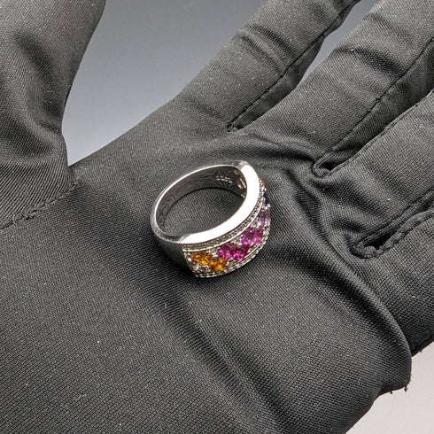 Vintage Jewelry Multicolor Sterling Silver Ring (Size 13)