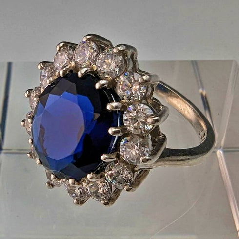 復古珠寶藍寶石純銀戒指