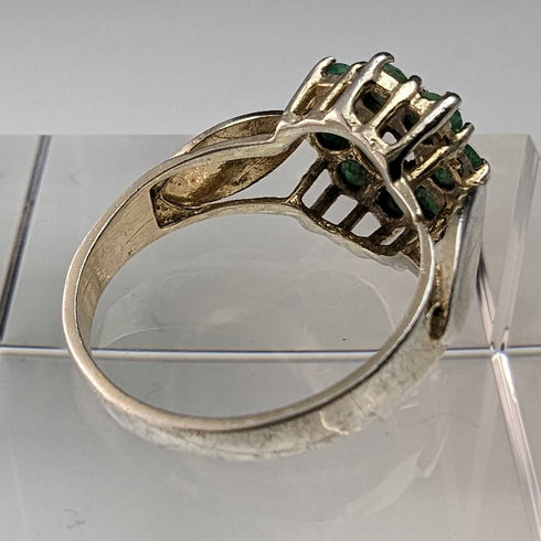 英國復古珠寶祖母綠和鑽石純銀戒指