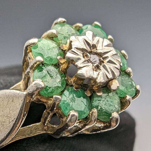 British Vintage Jewelry Emerald & Diamond Sterling Silver Ring