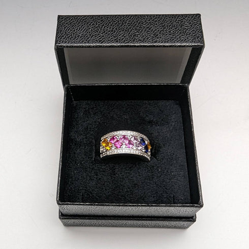 Vintage Jewelry Multicolor Sterling Silver Ring (Size 13)