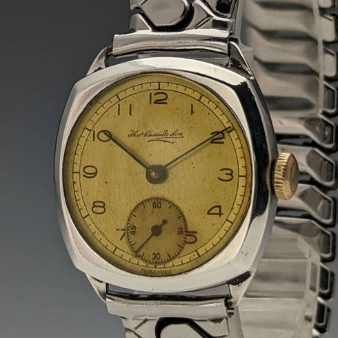 1946 年英國復古 Russell 腕錶 純銀錶殼 波紋管皮帶 效果很好