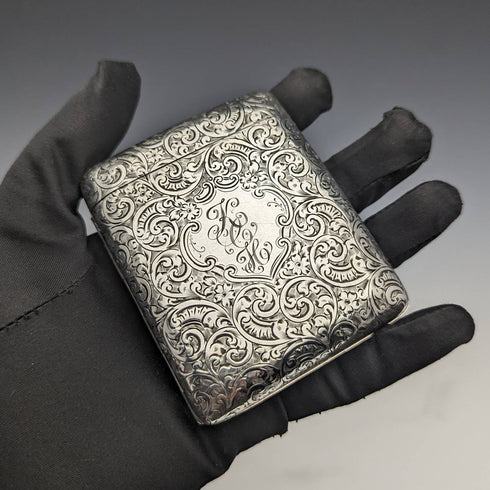 1912年 英国アンティーク 純銀製 ダブルヒンジ シガレットケース 78g Smith and Bartlam