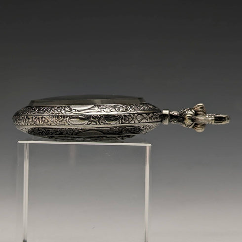 アンティーク スイス製無銘 懐中時計 浮彫彫刻シルバープレートケース 動作良好