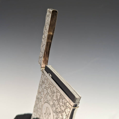 1887 British antique sterling silver card case 46g Frederick Marson
