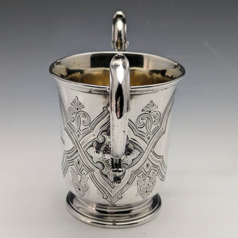 1862 British Antique Sterling Silver Double Handle Mug Cup 169g Barnard